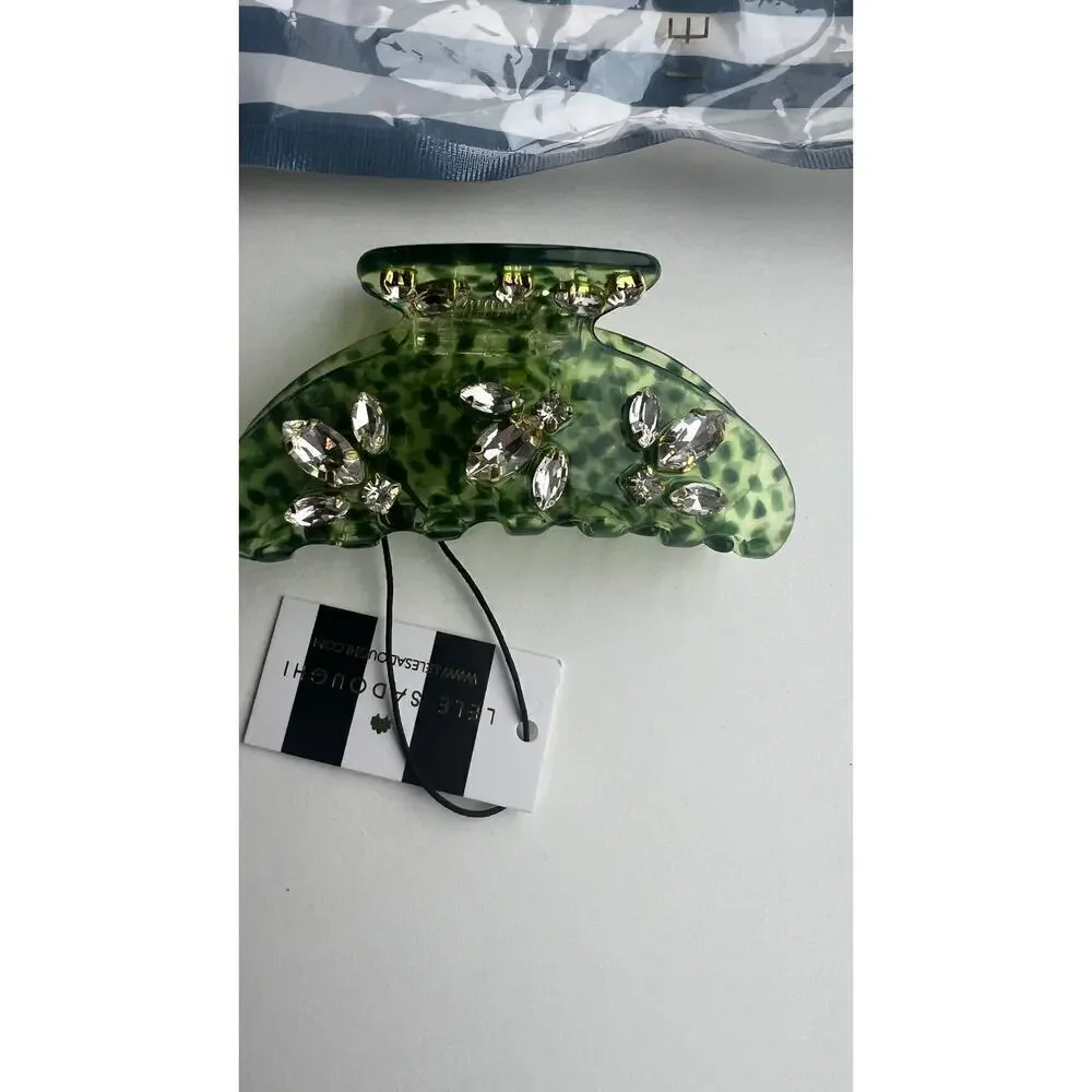 Lele Sadoughi 14k Gold Crystal Acetate Claw Clip Green NWT